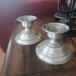 Vintage 1970s Americana Pewter Candlesticks
